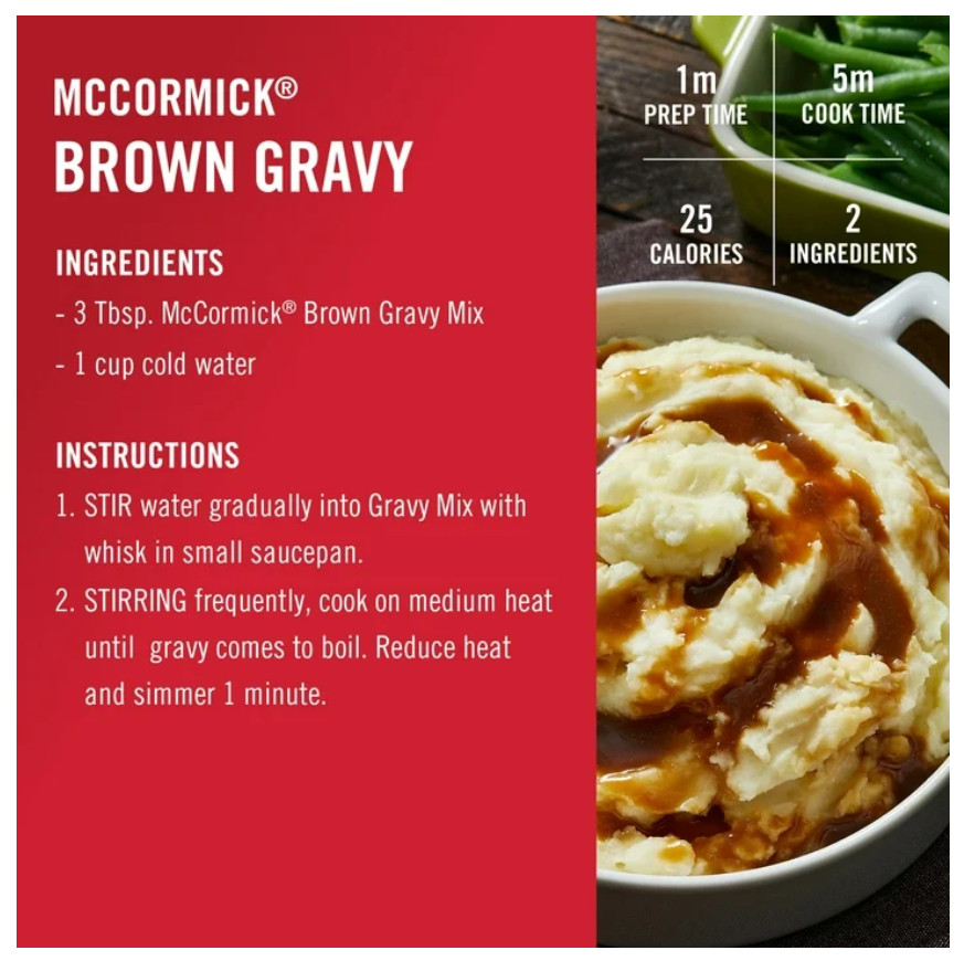 McCormick No Artificial Flavors Brown Gravy Seasoning Mix Bottle, 21.0 oz Bottle