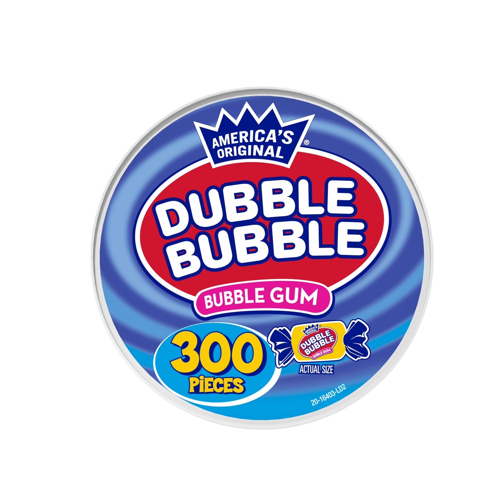 Dubble Bubble Gum, Individually Wrapped, 300 Pieces in Resealable Tub.