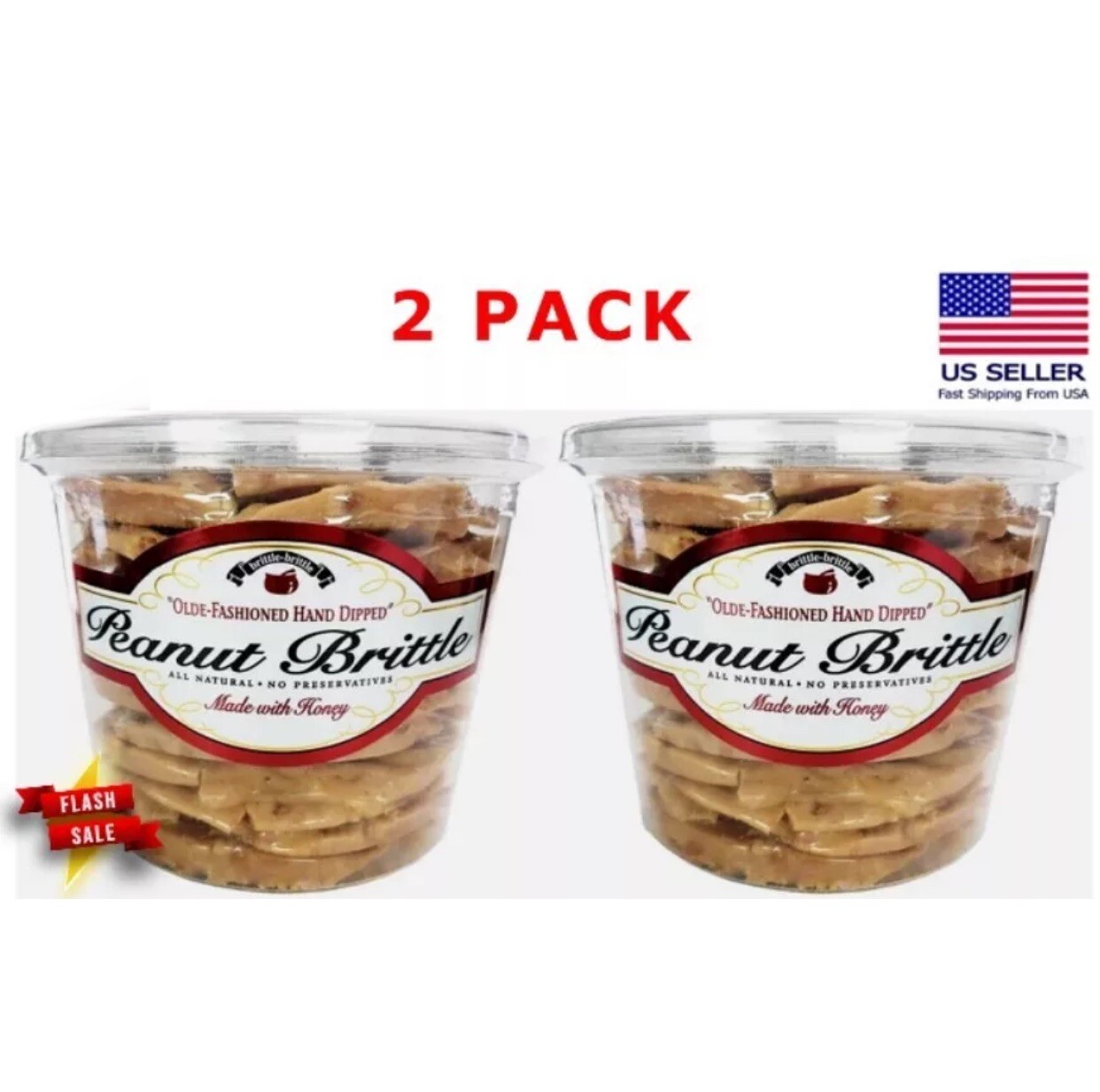 2 PACK Brittle-Brittle Peanut Brittle 38 Oz. EACH JAR – FREE SHIPPING