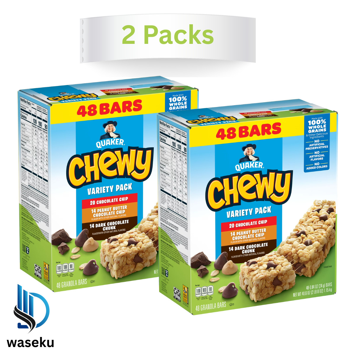 Quaker Chewy Granola Bars Variety Pack, 0.84 oz 48 Count Pack of 2