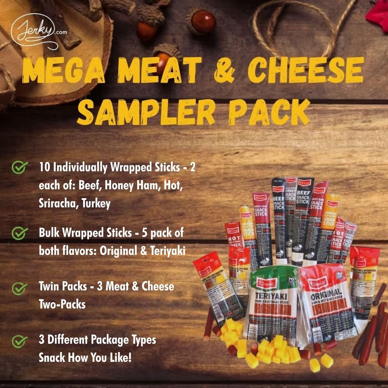 Meat & Cheese Sticks Sampler | Birthday Gifts for Men | 26pc Meat Sticks Vari…