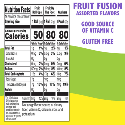 Fruit Roll-Ups, Fruit by the Foot, Gushers Gluten Free Fruit Flavored Snacks 16c