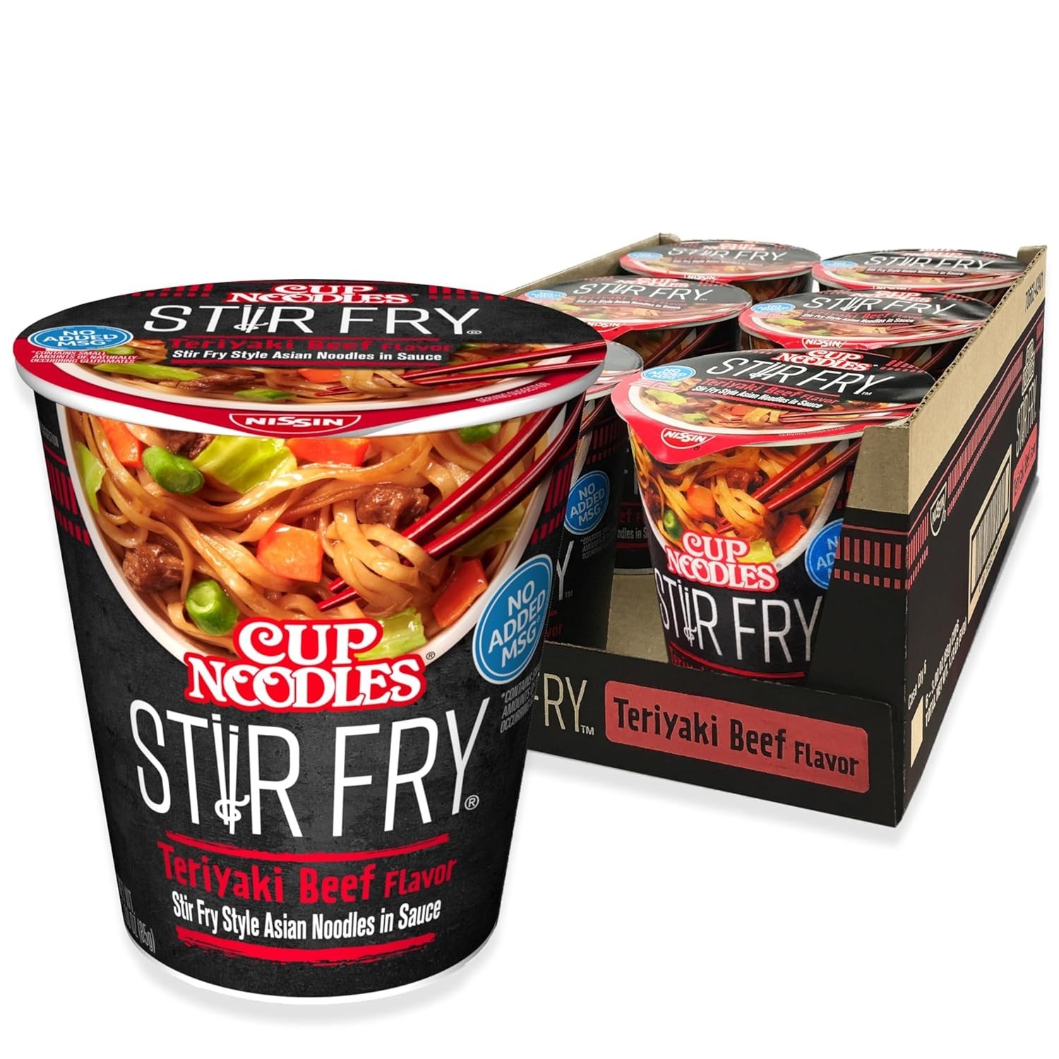 Nissin Cup Noodles Stir Fry Noodles in Sauce, Teriyaki Beef, 3 Ounce (Pack of 6)