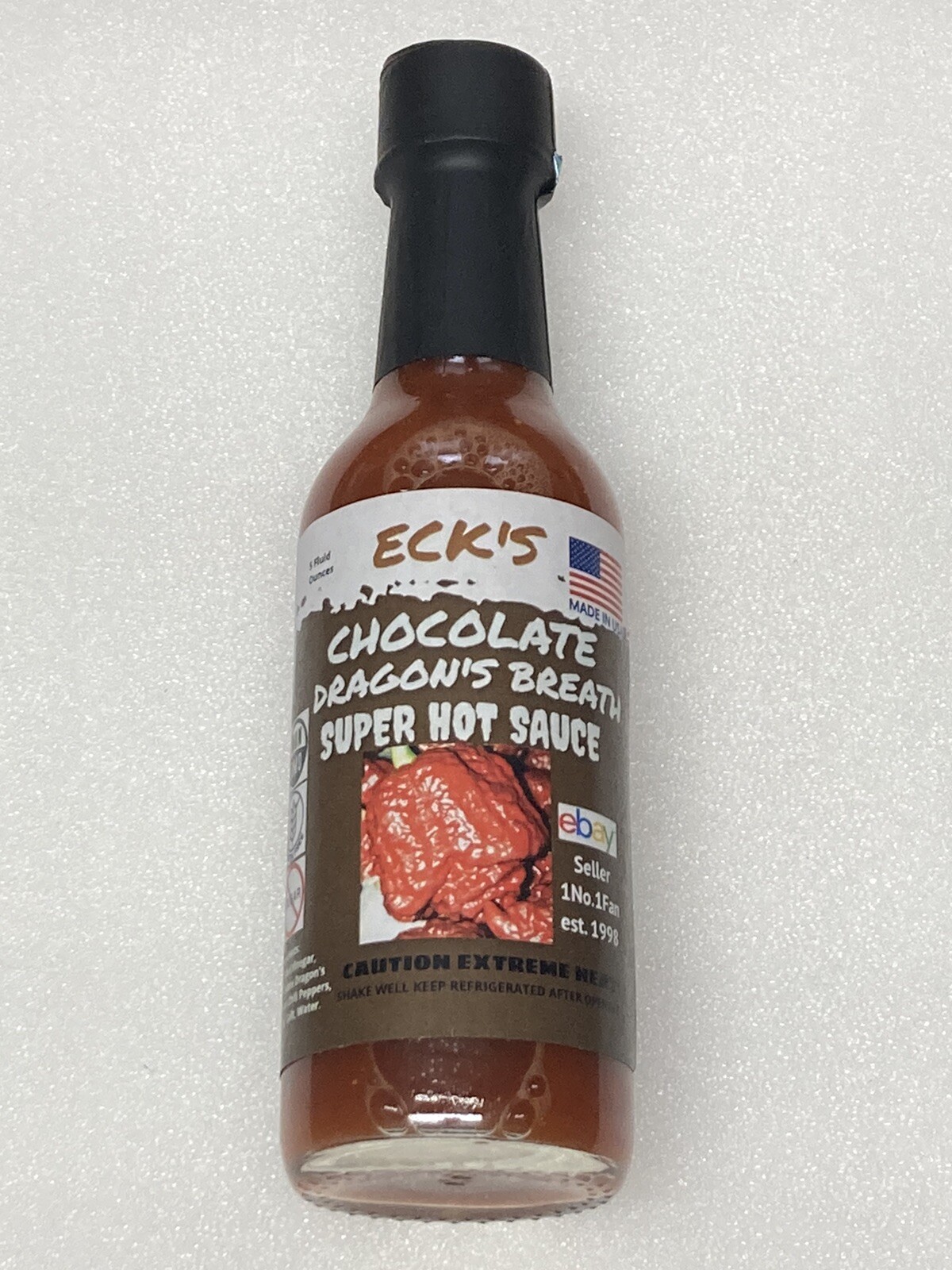 ECK’S CHOCOLATE DRAGONS BREATH Super Hot Pepper Sauce 5 oz Bottle Monongahela PA
