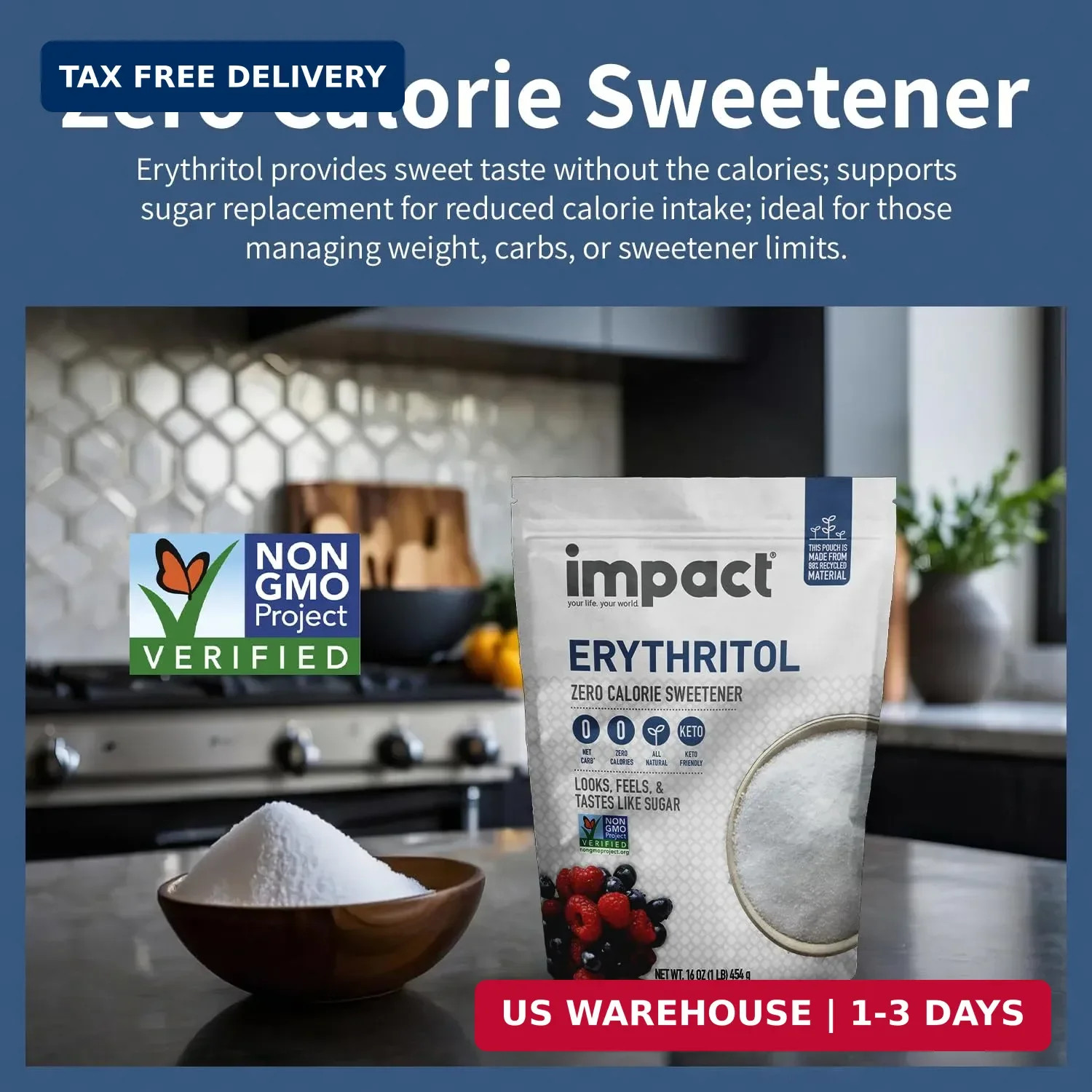 Impact – Erythritol Granular Sweetener – Zero Calorie, Low Carb & Plant-Based, L