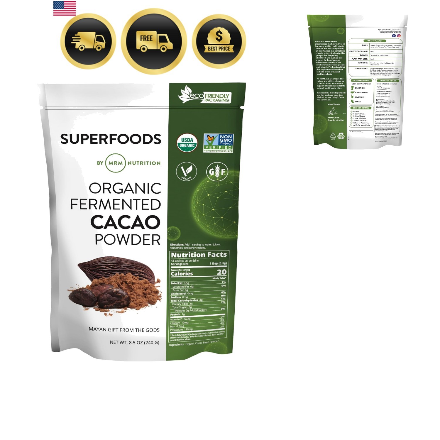 Nutrition Organic Fermented Cacao Powder with Flavonoids – 43 Servings