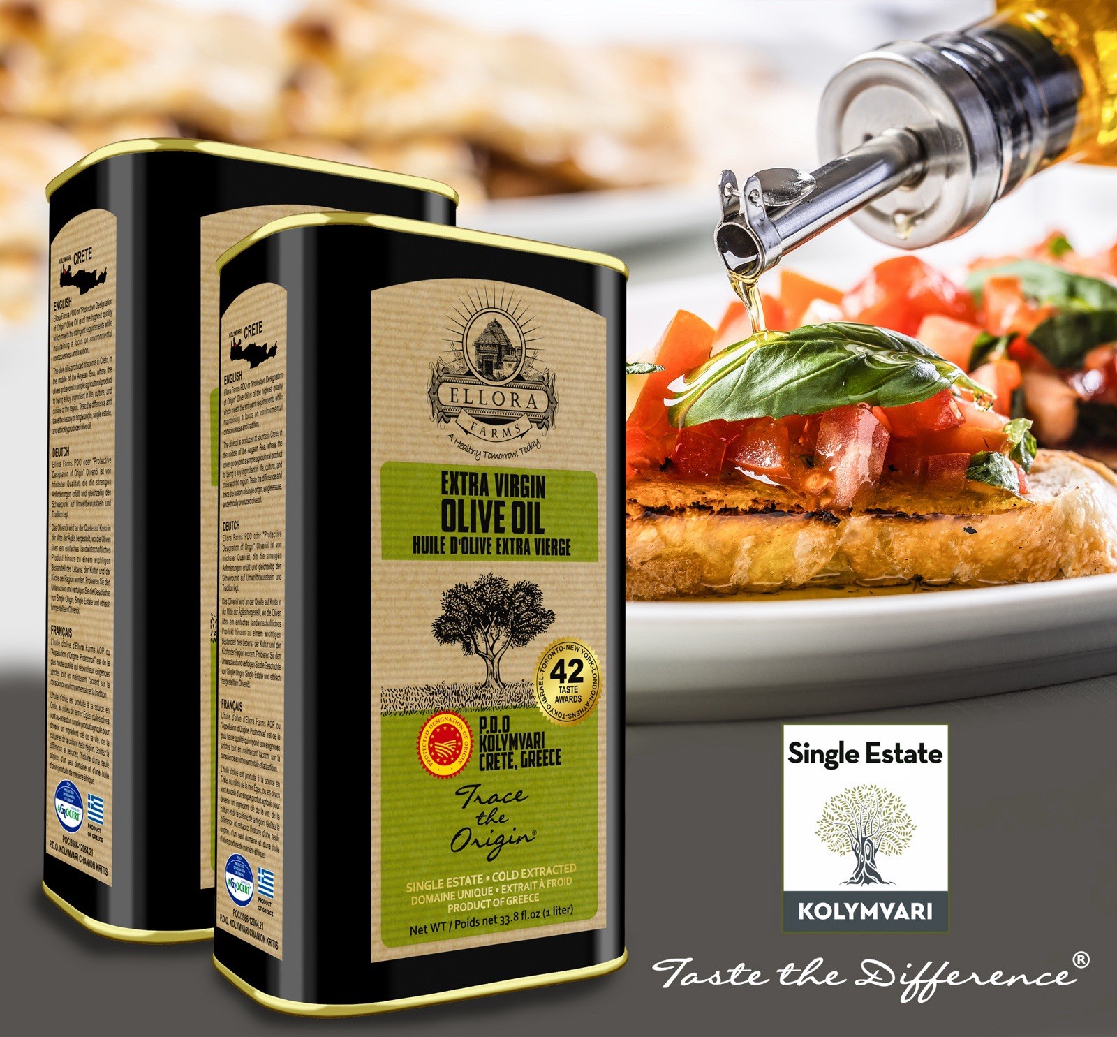 Single Estate PDO Greek Extra Virgin Olive Oil, Global Gold Awards, 33.8oz X 2