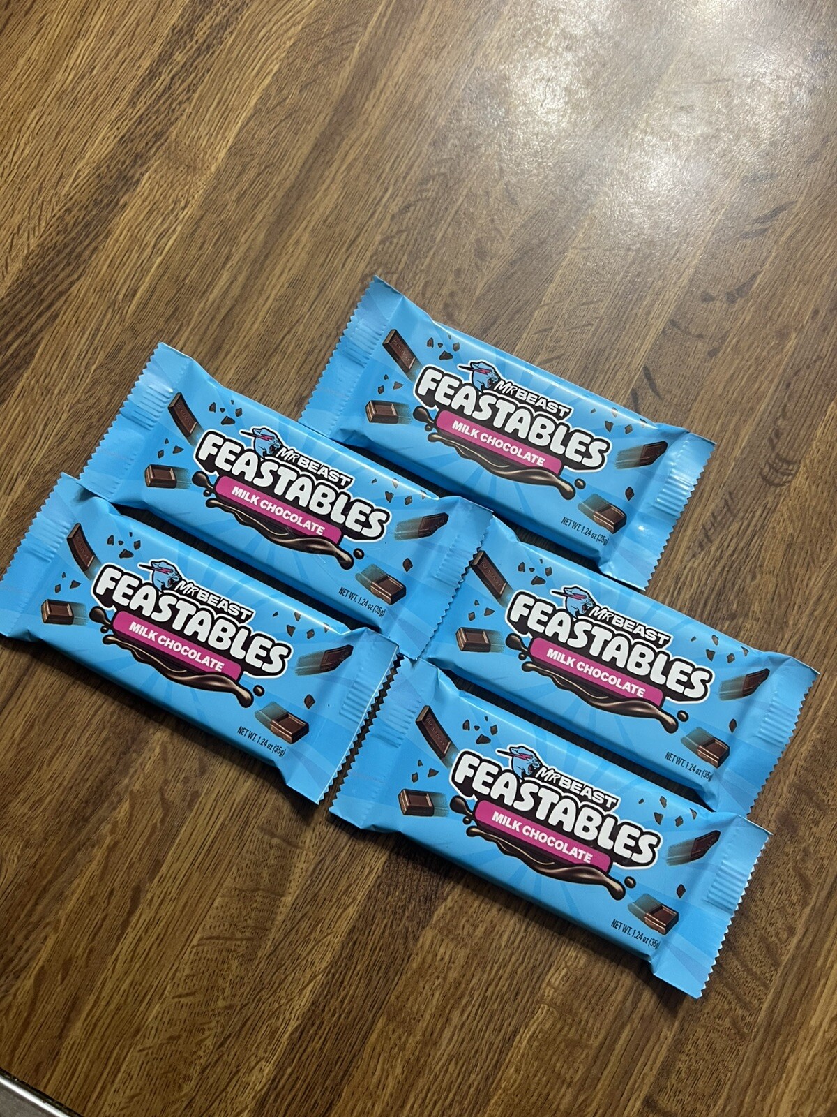 Mr Beast FEASTABLES Milk Chocolate 5 Bars 1.24oz Snack Size Exp Jan 2026 New