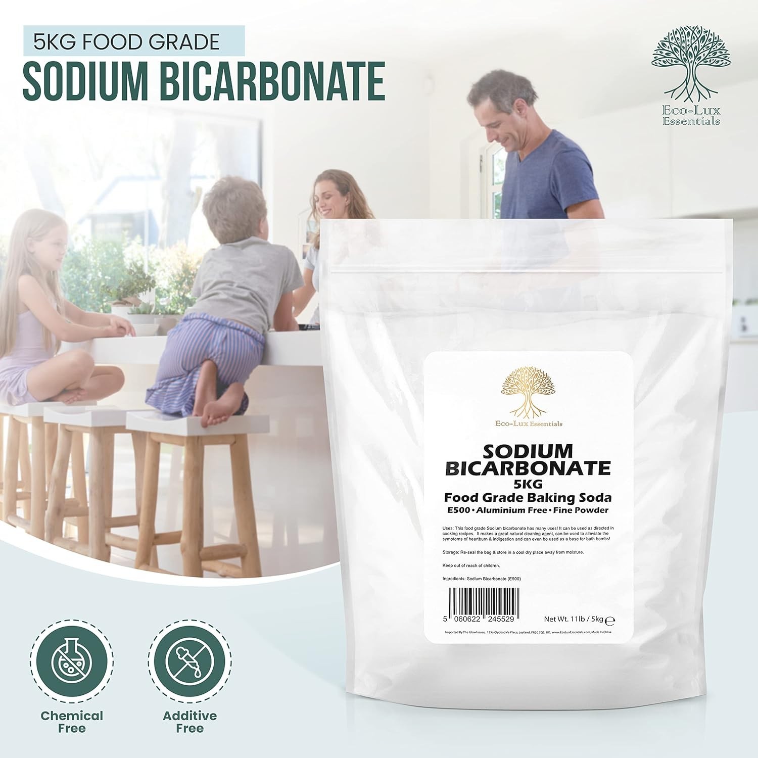 Pure Baking Soda, Sodium Bicarbonate (11 Lbs.) Food Grade for Cleaning, Baking,