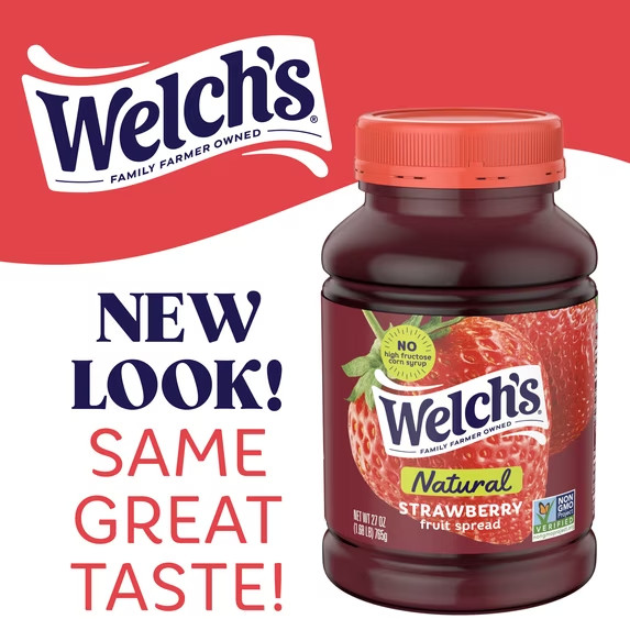 (3 pack) Welch’s Natural Strawberry Spread, 27 oz Jar.