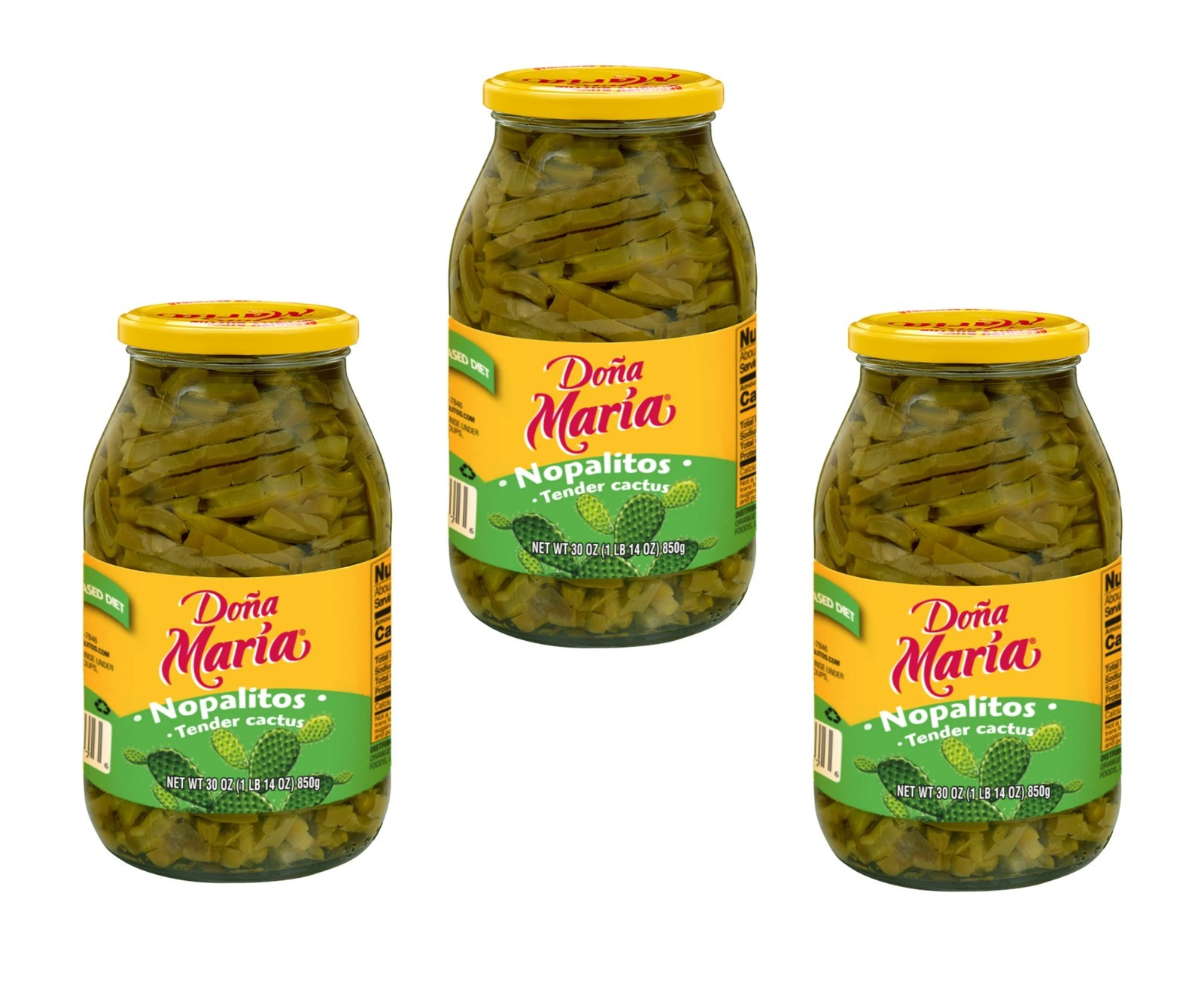 3 Pack Doña María Nopalitos Tender Cactus Sliced 30 oz Glass Jars Shelf Stable