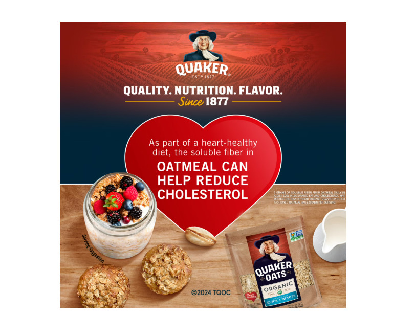 Quaker, Quick 1 Minute Oats, Oatmeal, Quick Cook Oatmeal, 42 oz Canister Dry Oat