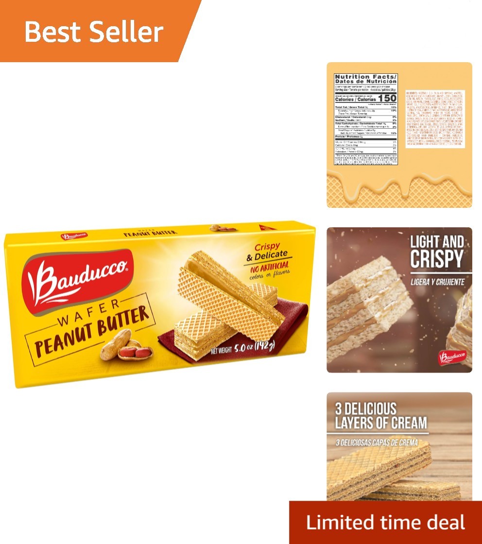 Crispy Bauducco Peanut Butter Wafer Cookies – 5oz Pouch, No Artificial Additives