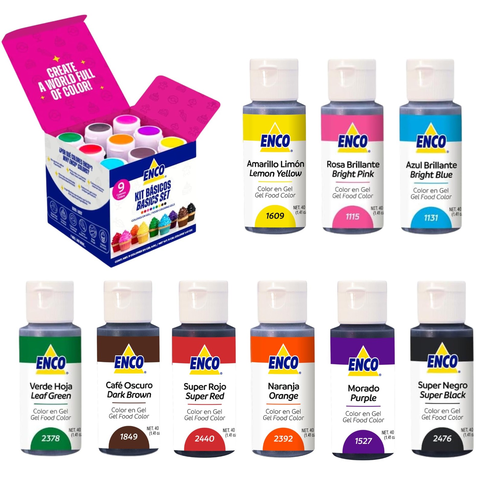 ENCO Food Coloring Gel Set 9 Colors 1.41 oz Vegan Concentrated