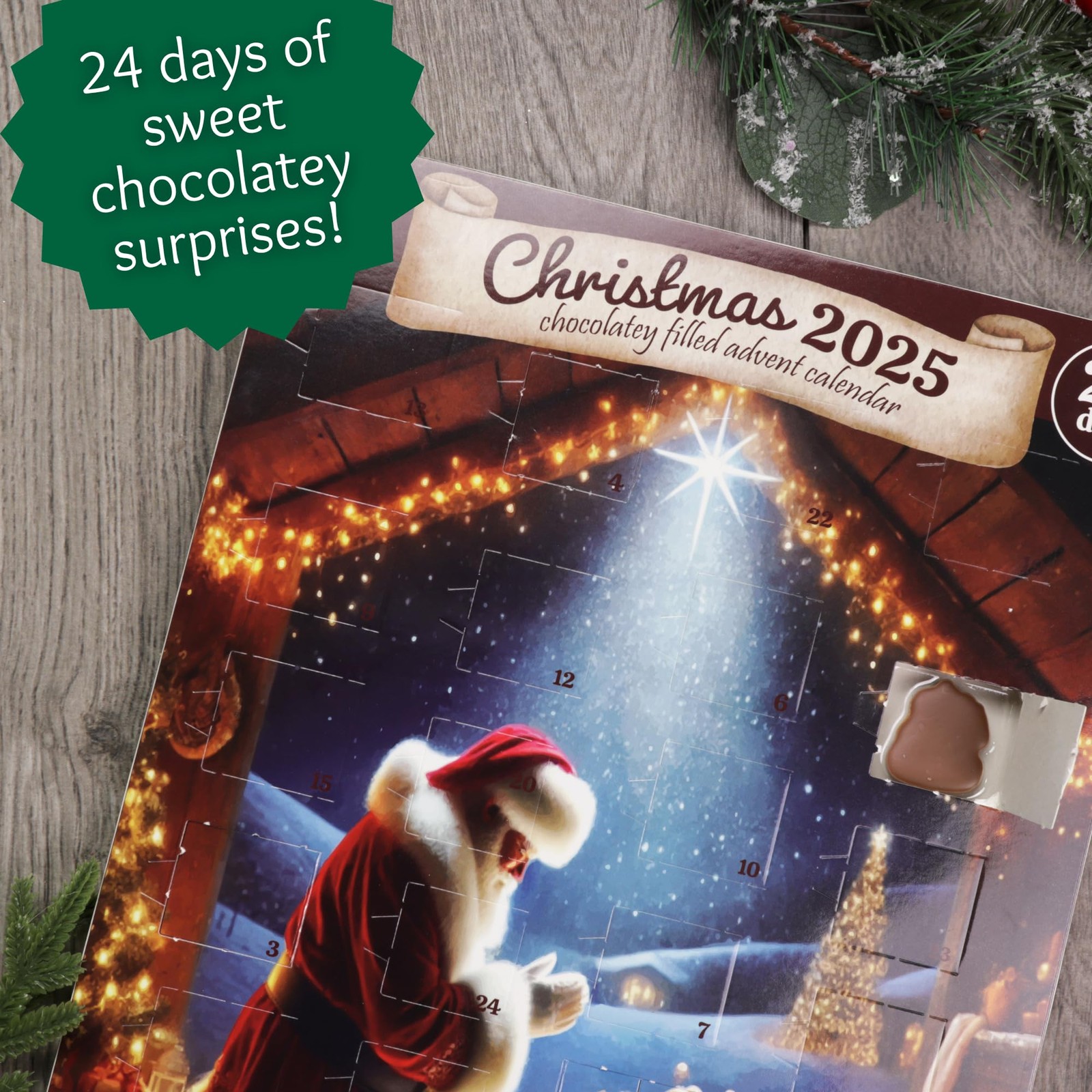 2 PCS Nativity Christmas Advent Calendar Santa Countdown 24 Days 2.4 Ounces