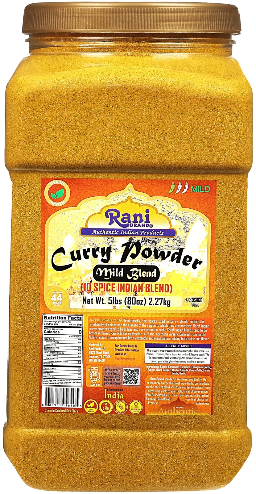 Rani Curry Powder Mild (10-Spice Authentic Indian Blend) 80oz (5lbs) 2.27kg Bulk