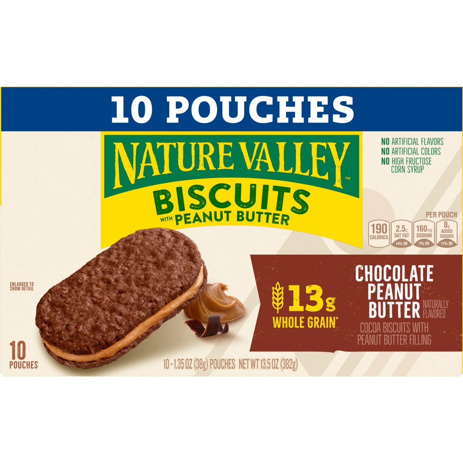 Nature Valley Chocolate PB Biscuit Sandwiches, 10 Snack Bars, 13.5 oz