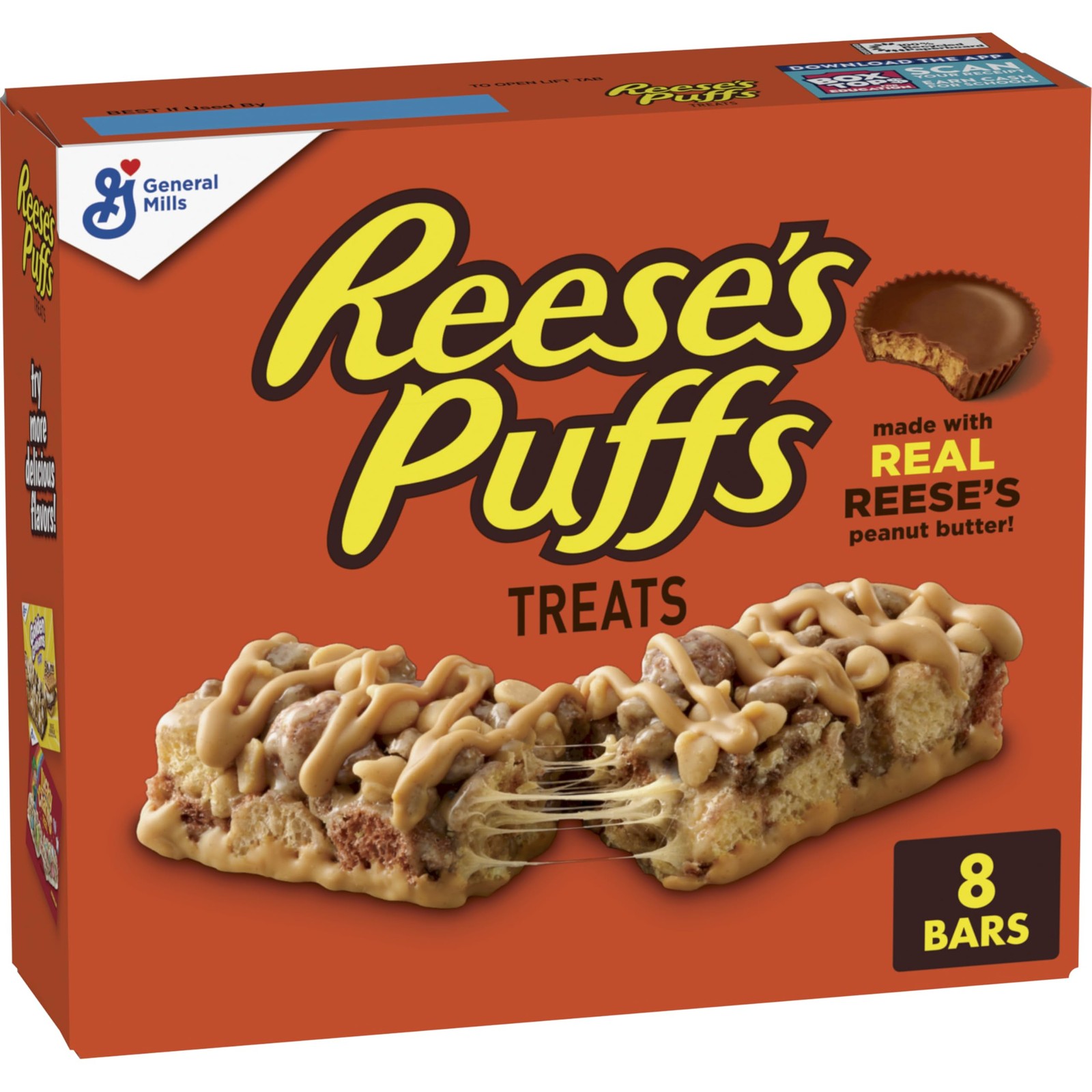 REESE’S Puffs Cereal Treat Bars, Peanut Butter and Cocoa, 8 Count (Pack of 1)