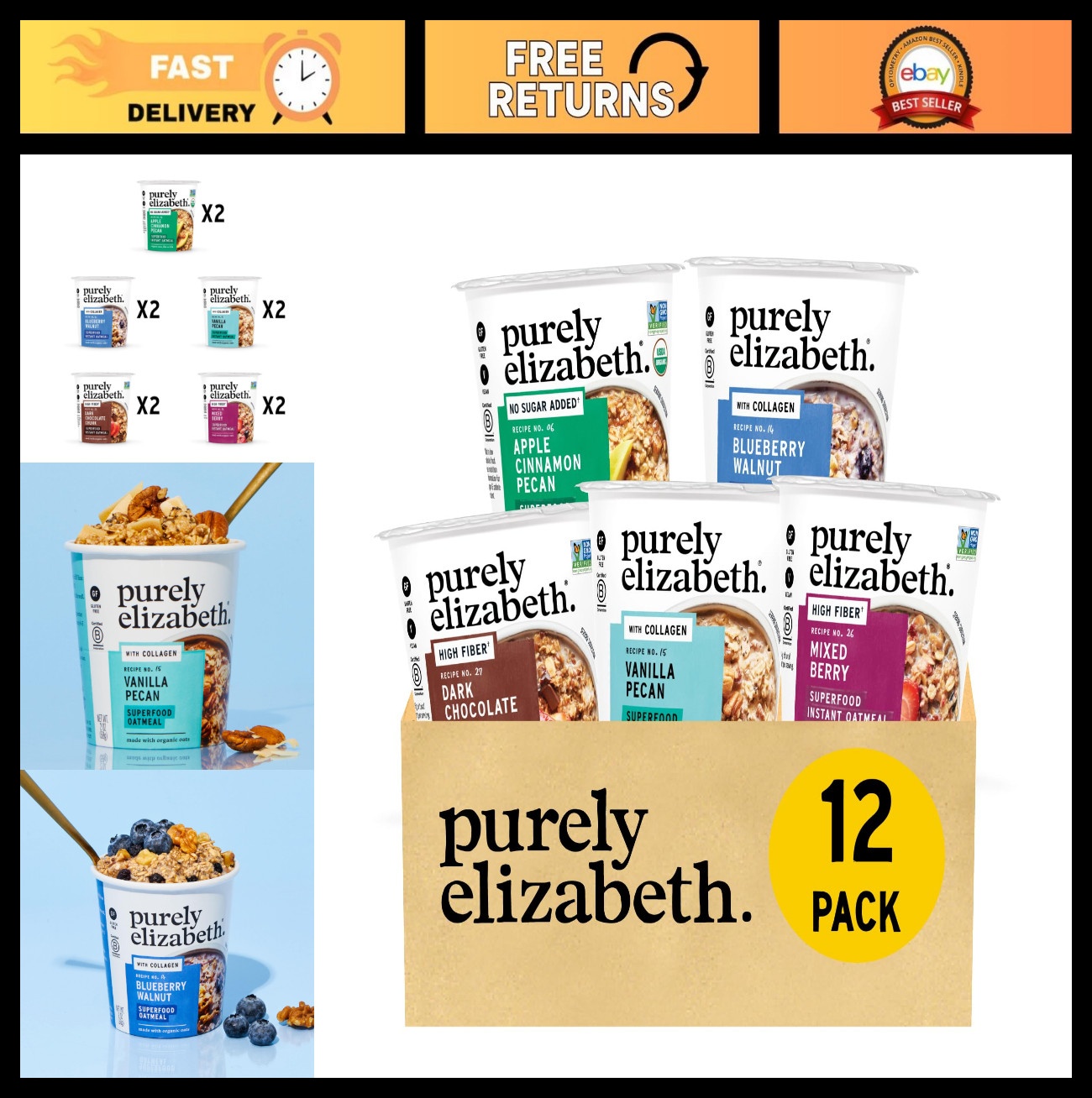 Superfood Oatmeal Cups Variety Pack – Gluten-Free, Perfect for Overnight Oats, 1