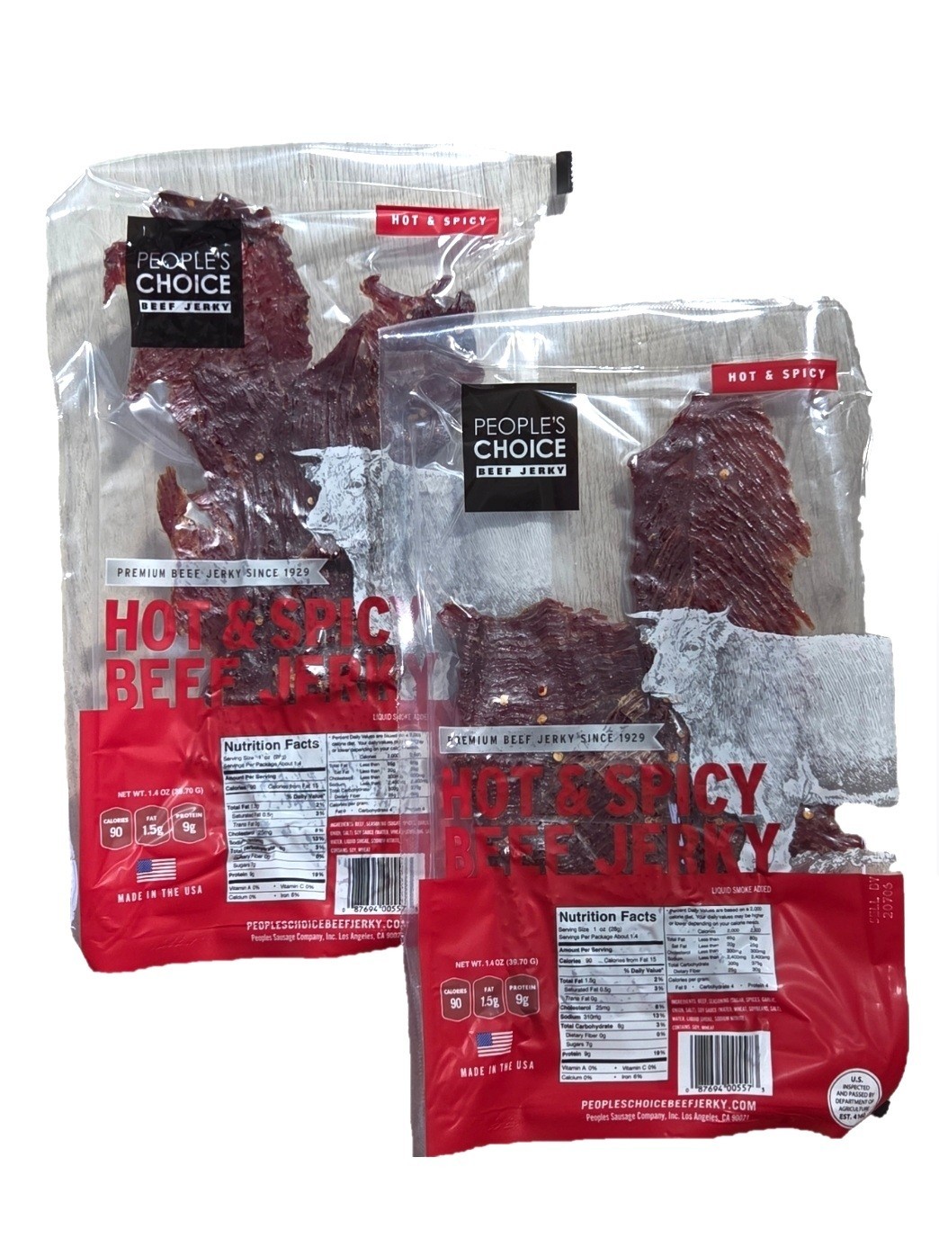 🇺🇸 People’s Choice Beef Jerky Hot&Spicy 2 Pack 1.4 Oz. Each Made In USA 🇺🇸