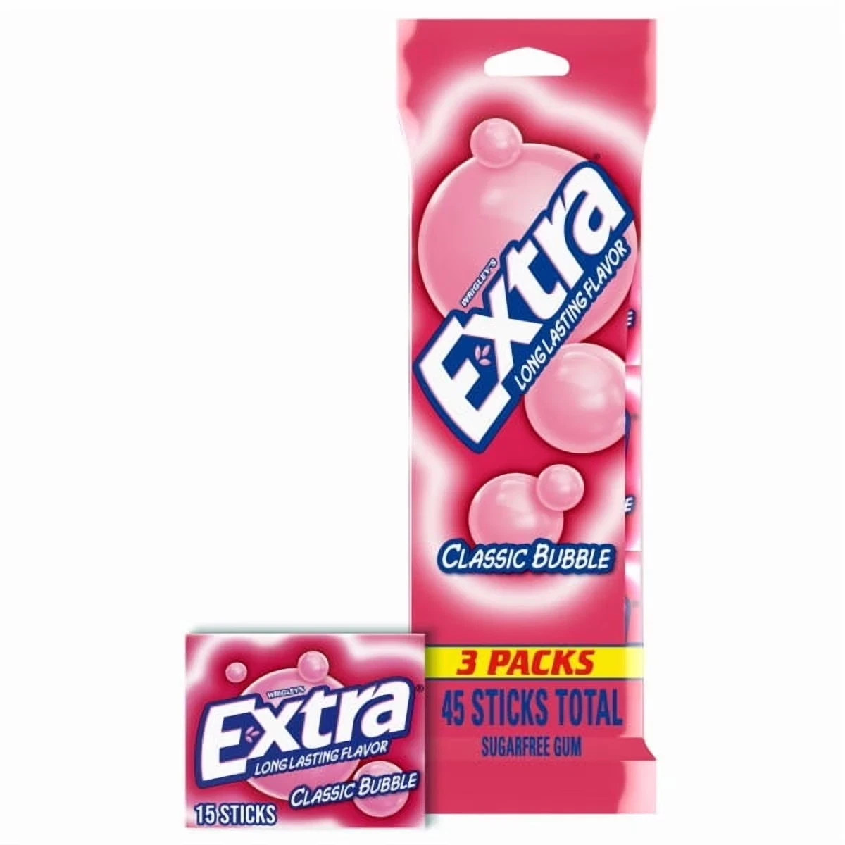 Extra Classic Bubble Sugar Free Chewing Gum – 15 Ct (3 pack)….