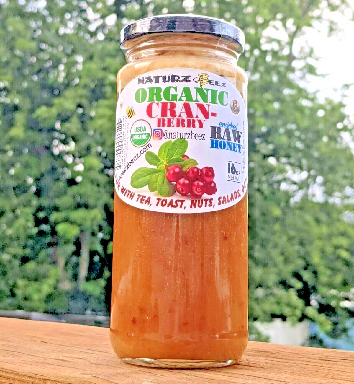 ORGANIC RAW HONEY & ORGANIC CRANBERRIES 1LB 454g 100% USDA ORGANIC CERTIFIED