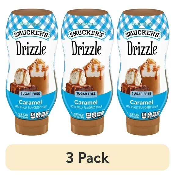 Smuckers Sugar Free Caramel Syrup 19.25 oz Bottles Pack of 3 Drizzle Topping
