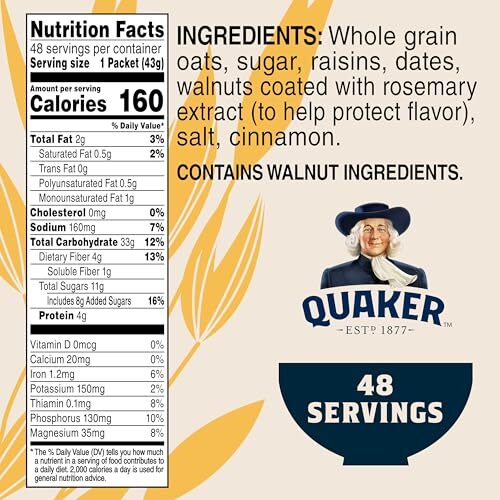 Quaker Instant Oatmeal Raisin Date & Walnut 48 Packets 1.30oz