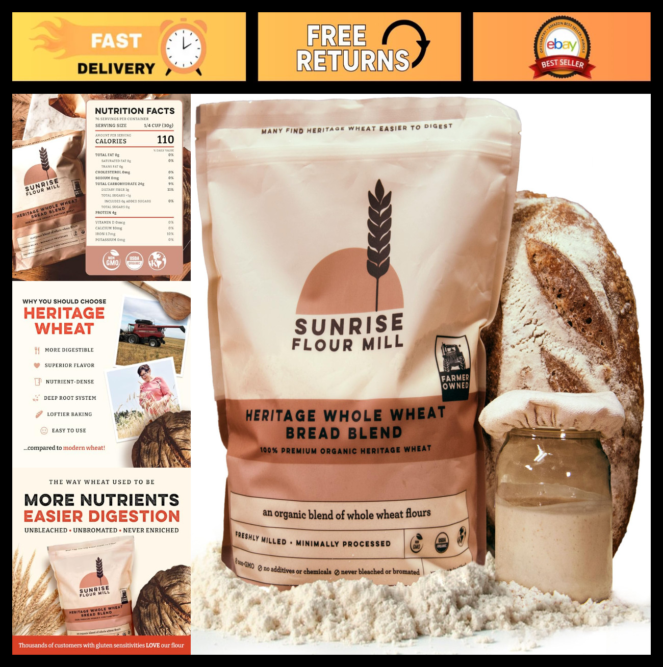 Organic Whole Wheat Bread Flour Blend – 5 lb | Non-GMO, Unbleached, Ancient Grai