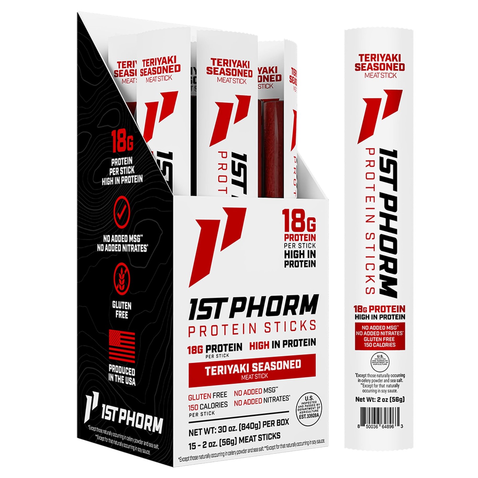 1st Phorm Meat Sticks, Teriyaki Seasoned Protein Snacks, 18g Protein Per Serv…