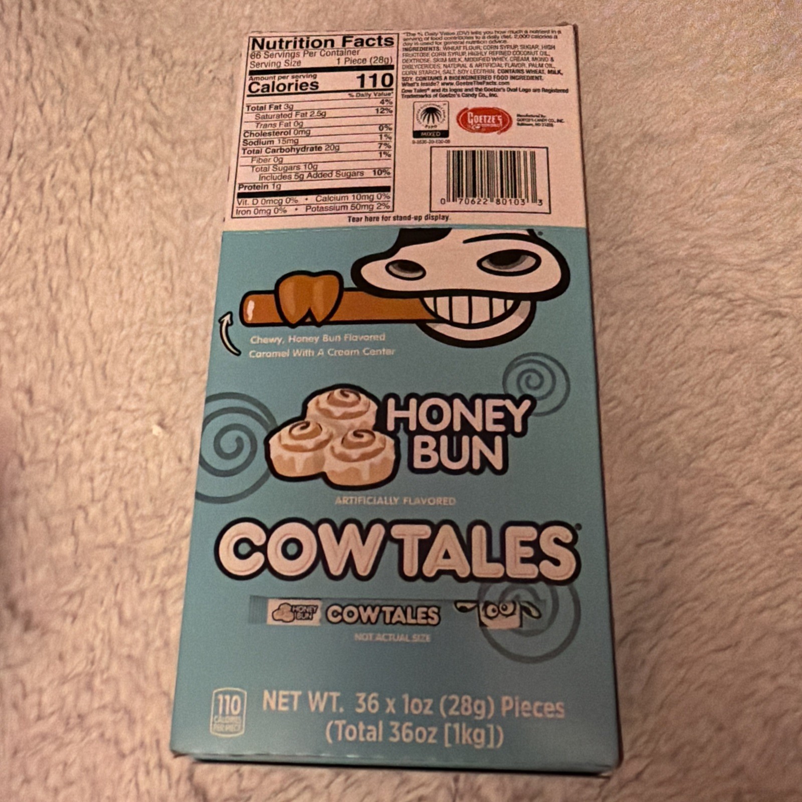 Goetze’s Cow Tales, Honey Bun Chewy Candy, 36 – 1 oz Each, BB 04/2027