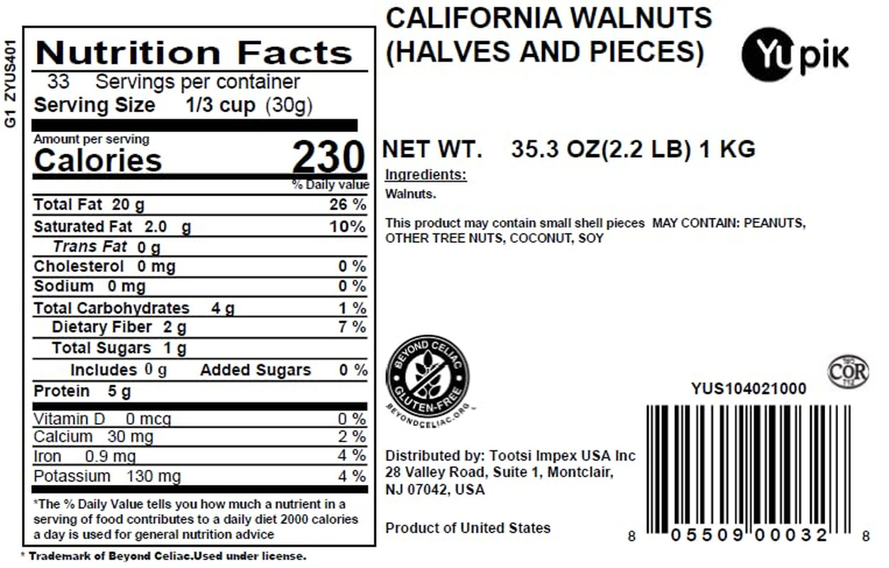 Raw California Walnuts, Halves & Pieces, 2.2 Lb (35.2 Oz), Kosher, Gluten-Free,