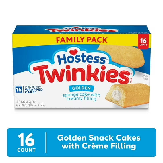 Hostess Twinkies Snack Cakes, Golden Sponge Cake with Crème Filling, 21.73 oz Bo