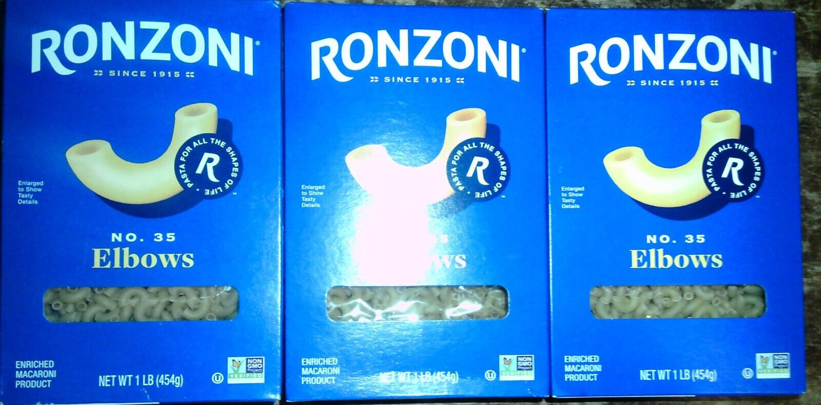 LOT of 3 Ronzoni No. 35 Elbows (Macaroni), 16oz EA (BEST BY 6/26, 6/26, 7/26)