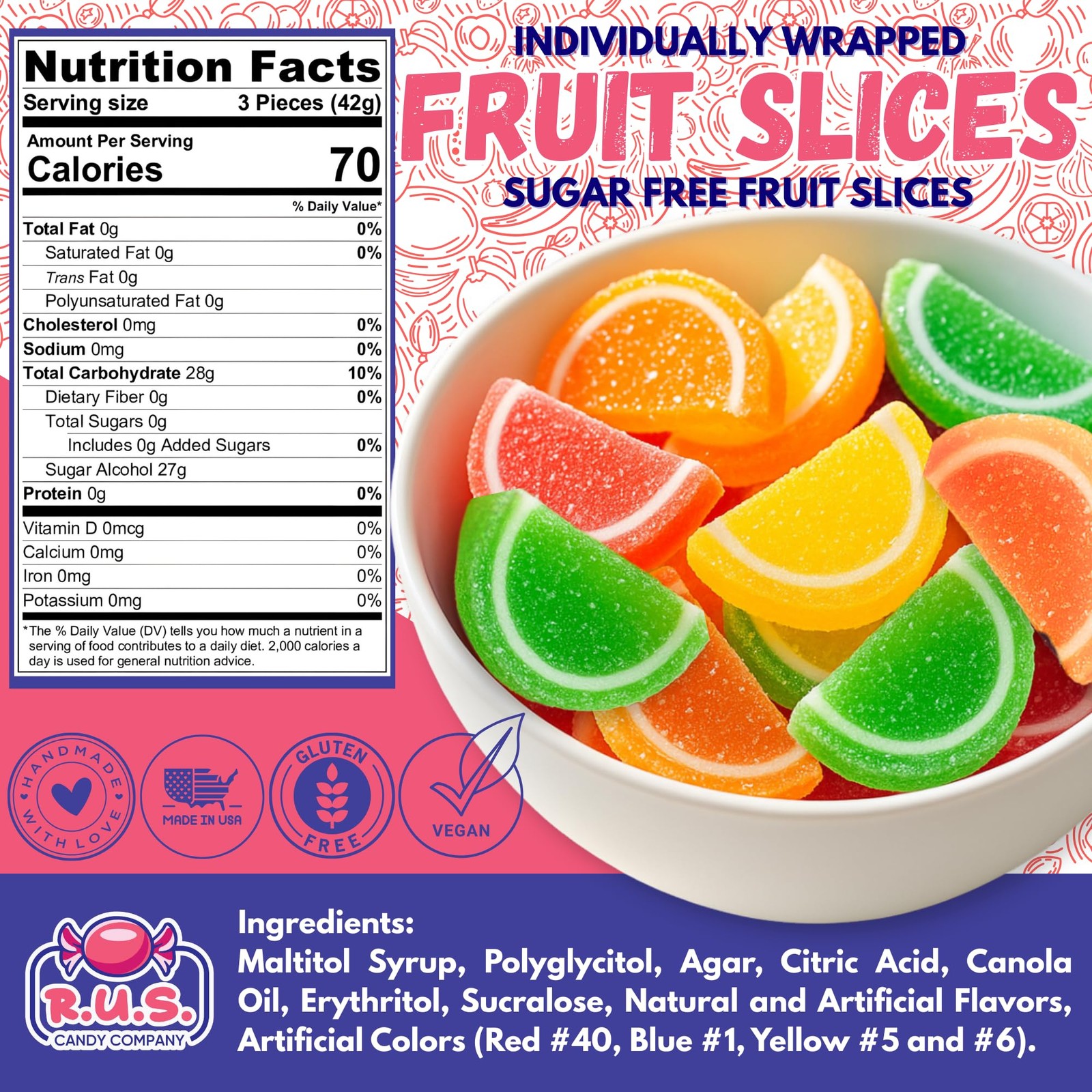 RUS Candy Company SugarFree Fruit Slices – 2 Lbs Bulk Bag | Classic Jelly Fru…