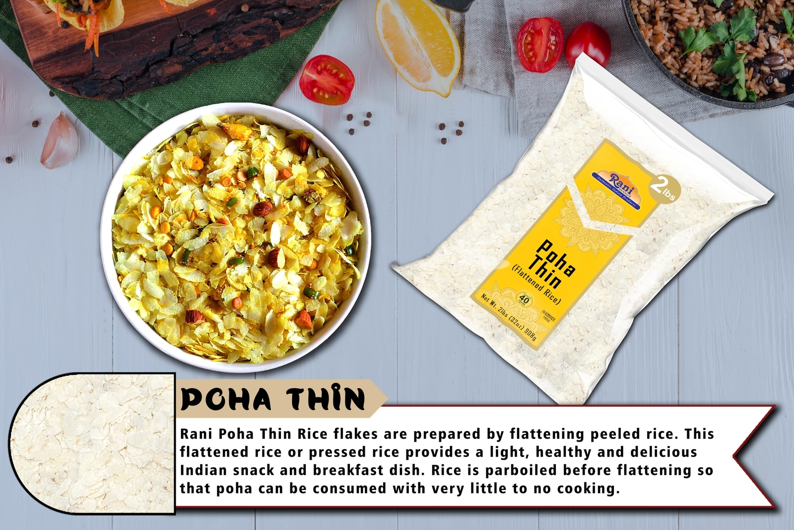 Rani Poha (Powa) Thin Cut (Flattened Rice) 2lbs (32oz) Bulk
