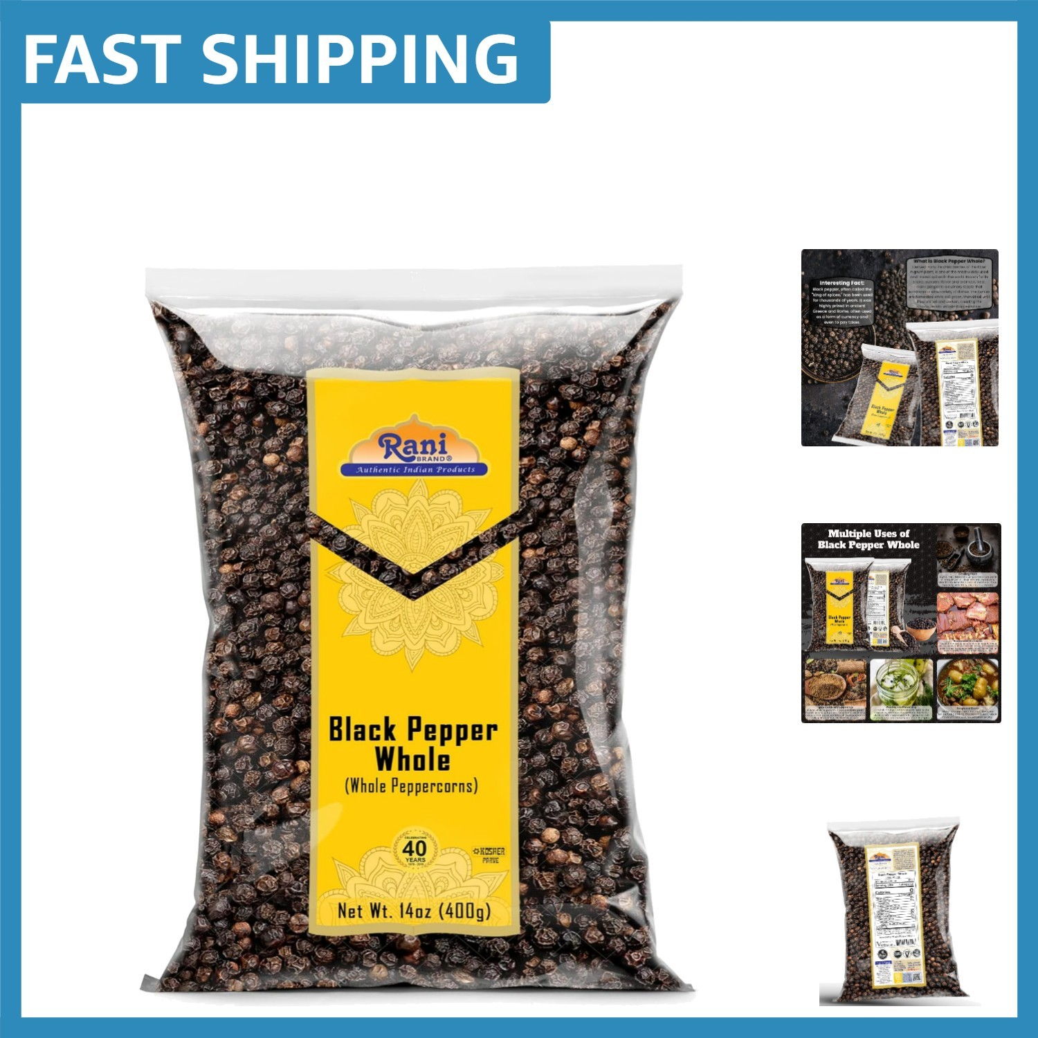 14oz Whole Black Peppercorns – Non-GMO, Gluten Friendly, Perfect for Grinders