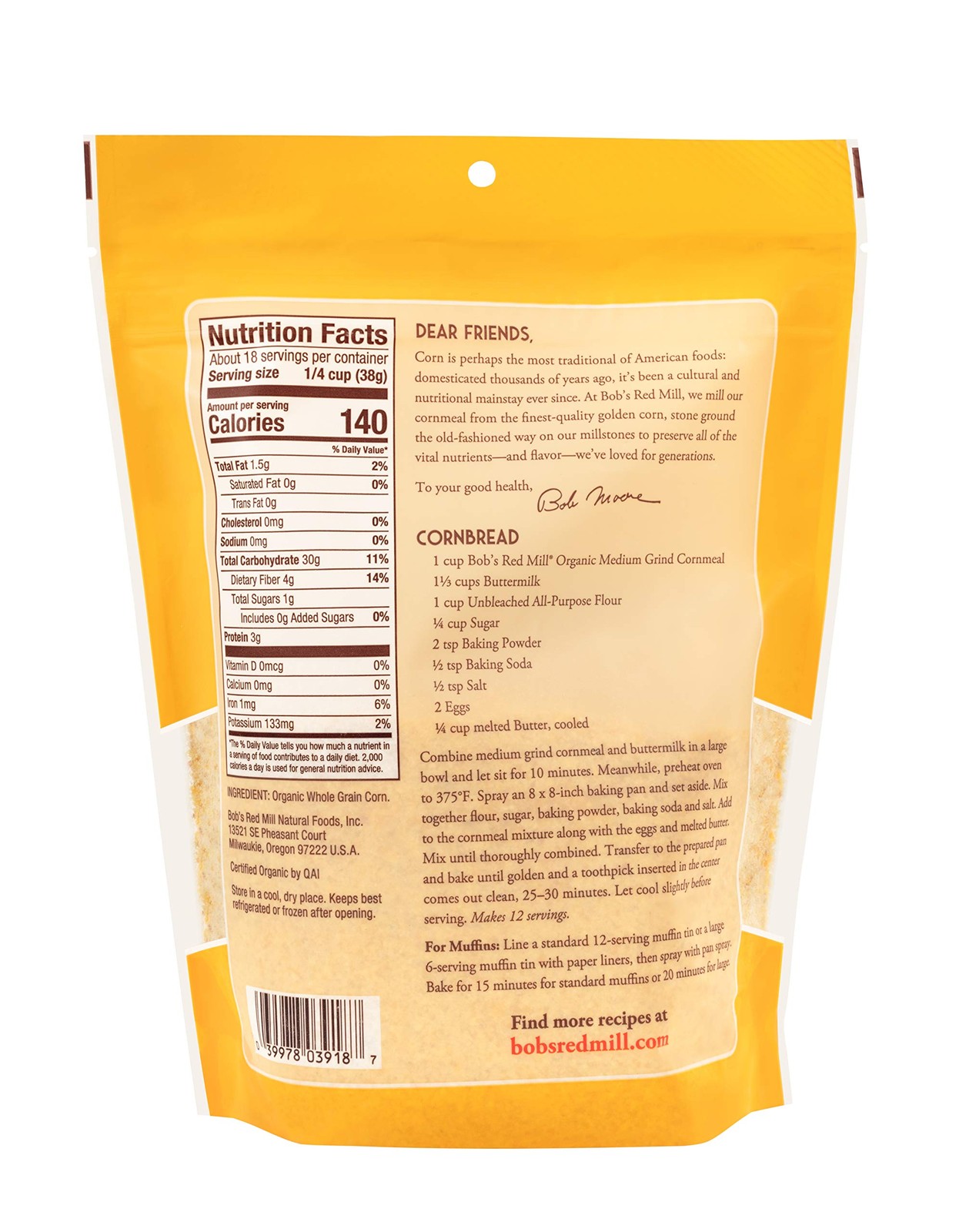 Bob’s Red Mill Organic Medium Grind Cornmeal, 24-ounce (Pack of 4)