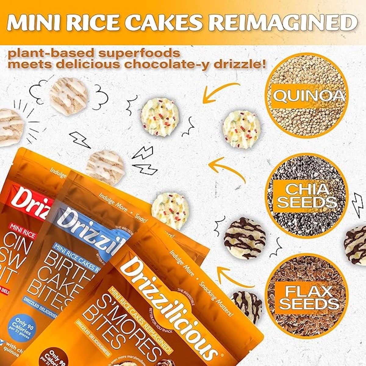 Drizzilicious Mini Rice Cakes Variety Pack – S’Mores, Cinnamon Swirl, Birthday