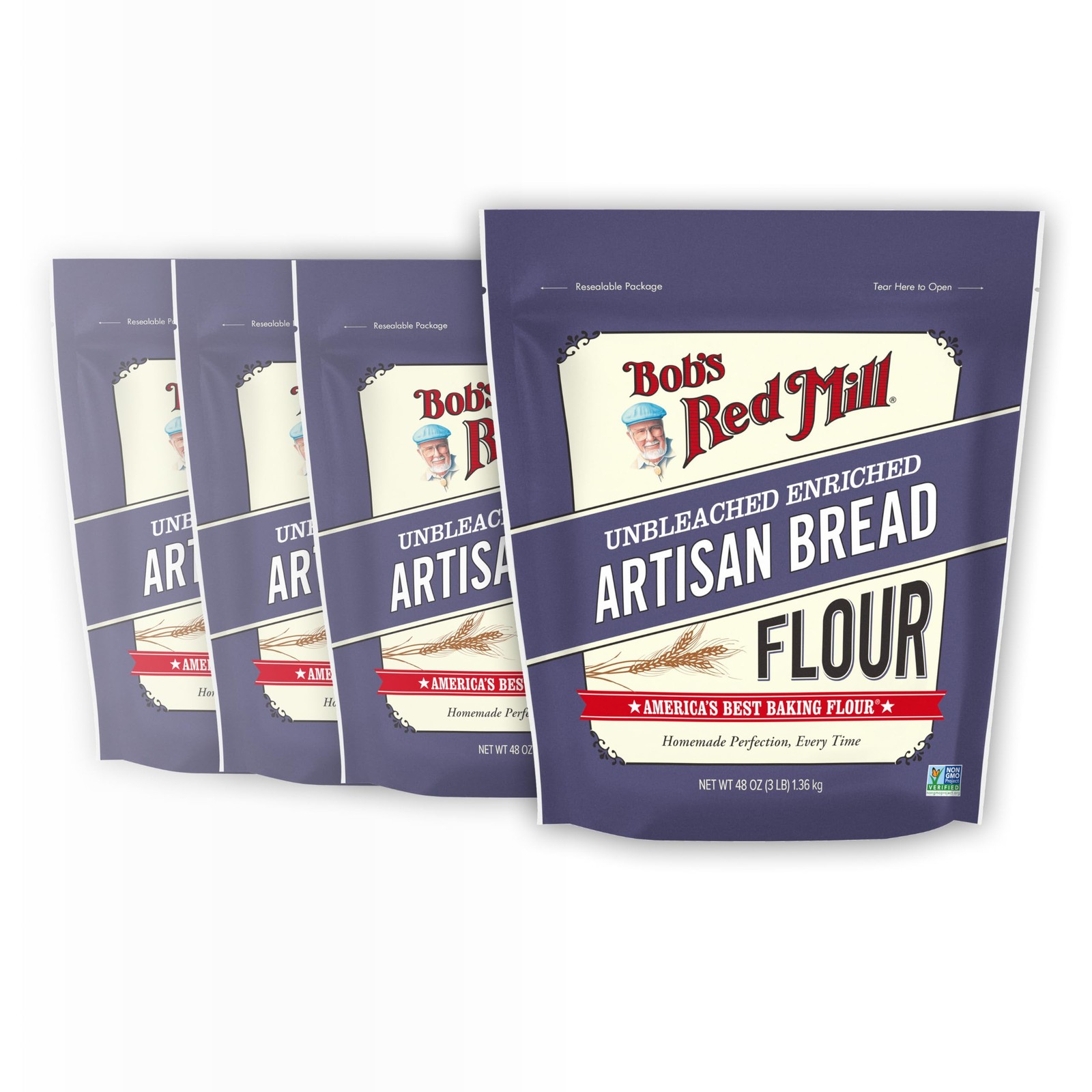 Artisan Bread Flour 3lb Pack 4 Unbleached Non GMO Milled Wheat For Yeast Baking