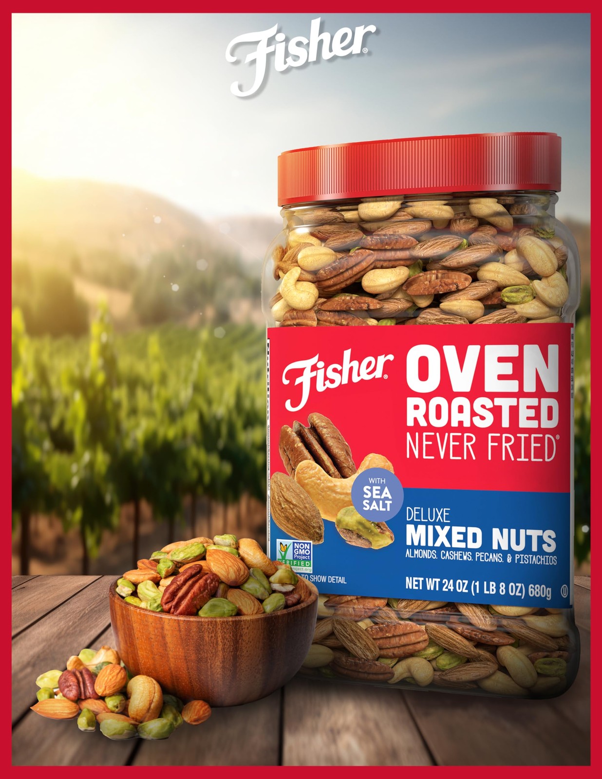 Fisher Oven Roasted Never Fried Deluxe Mixed Nuts, 24 Ounces Pack of 1, Almon…