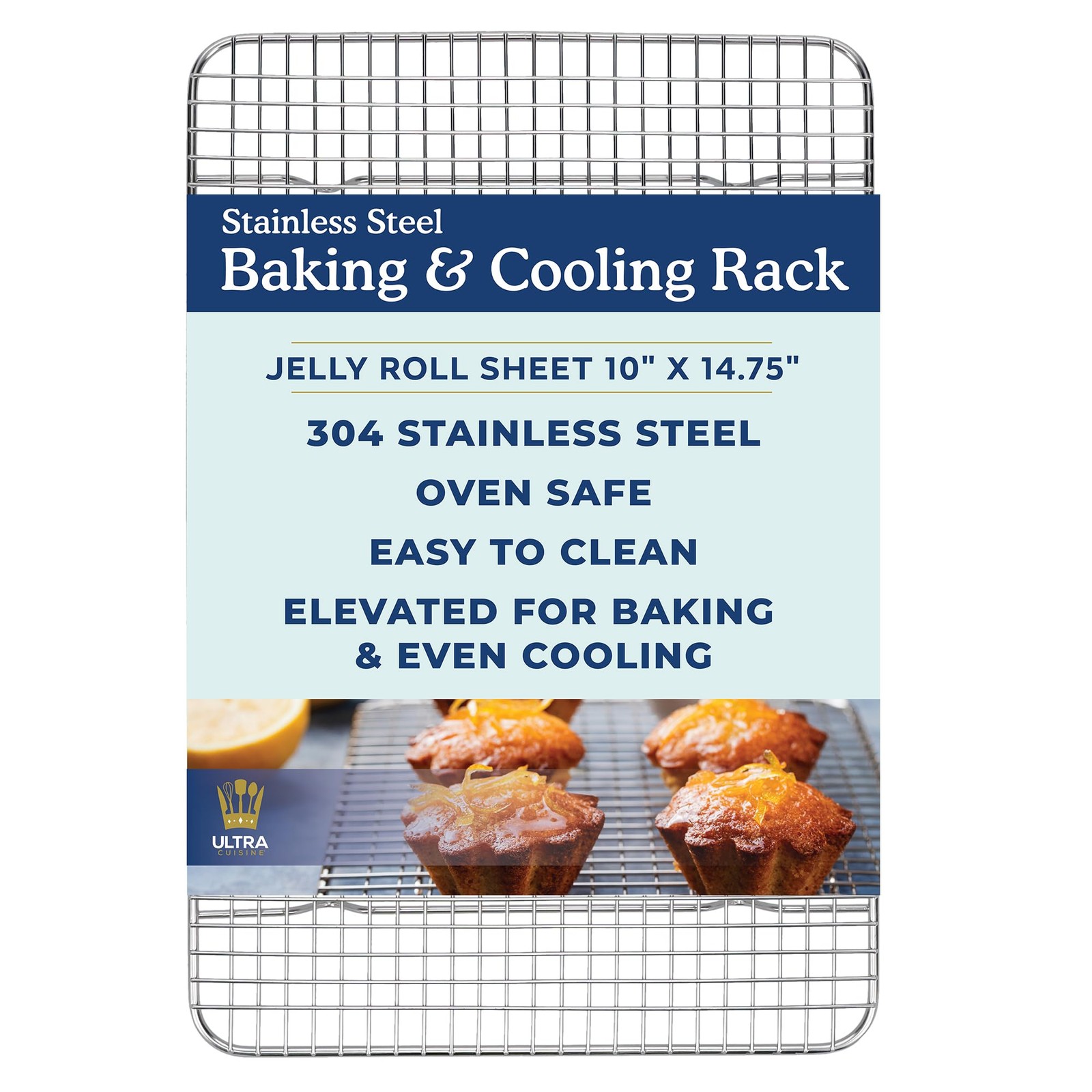 Ultra Cuisine Stainless Steel Baking Rack – 10.0″ x 14.75″ 1-Pack, Silver