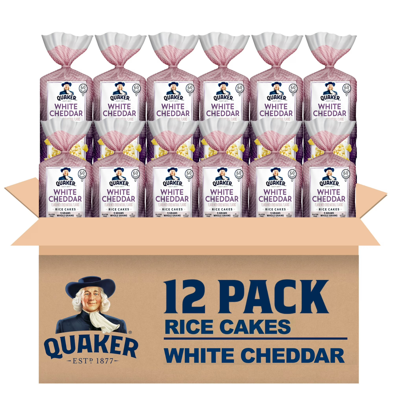 (12 pack) Quaker Rice Cakes, White Cheddar, Gluten Free, 5.5 oz Bag