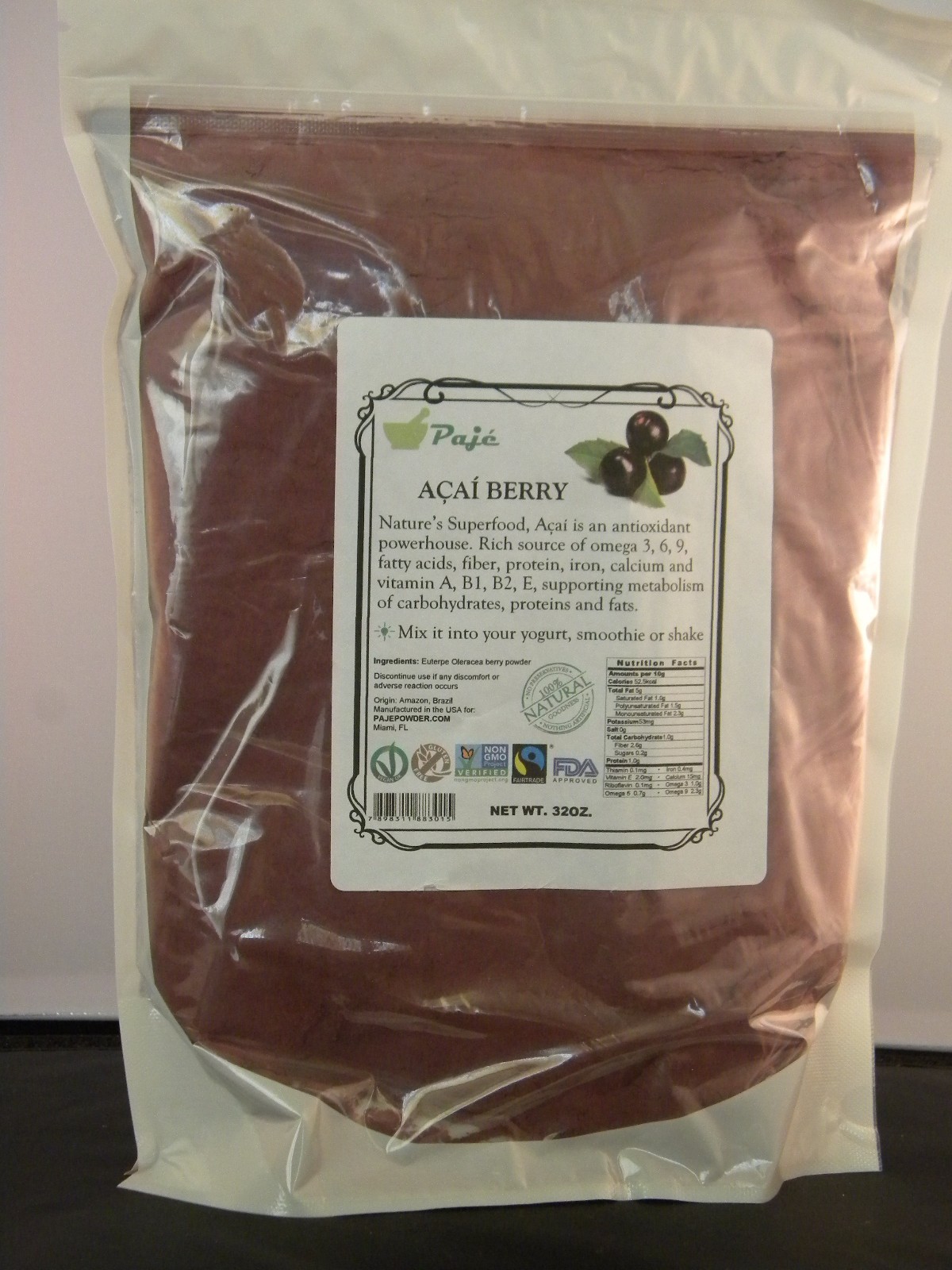 ACAI Assai powder berry 8oz 1/2lb Superfood anti-age protein detox fib OMe3 PAJE