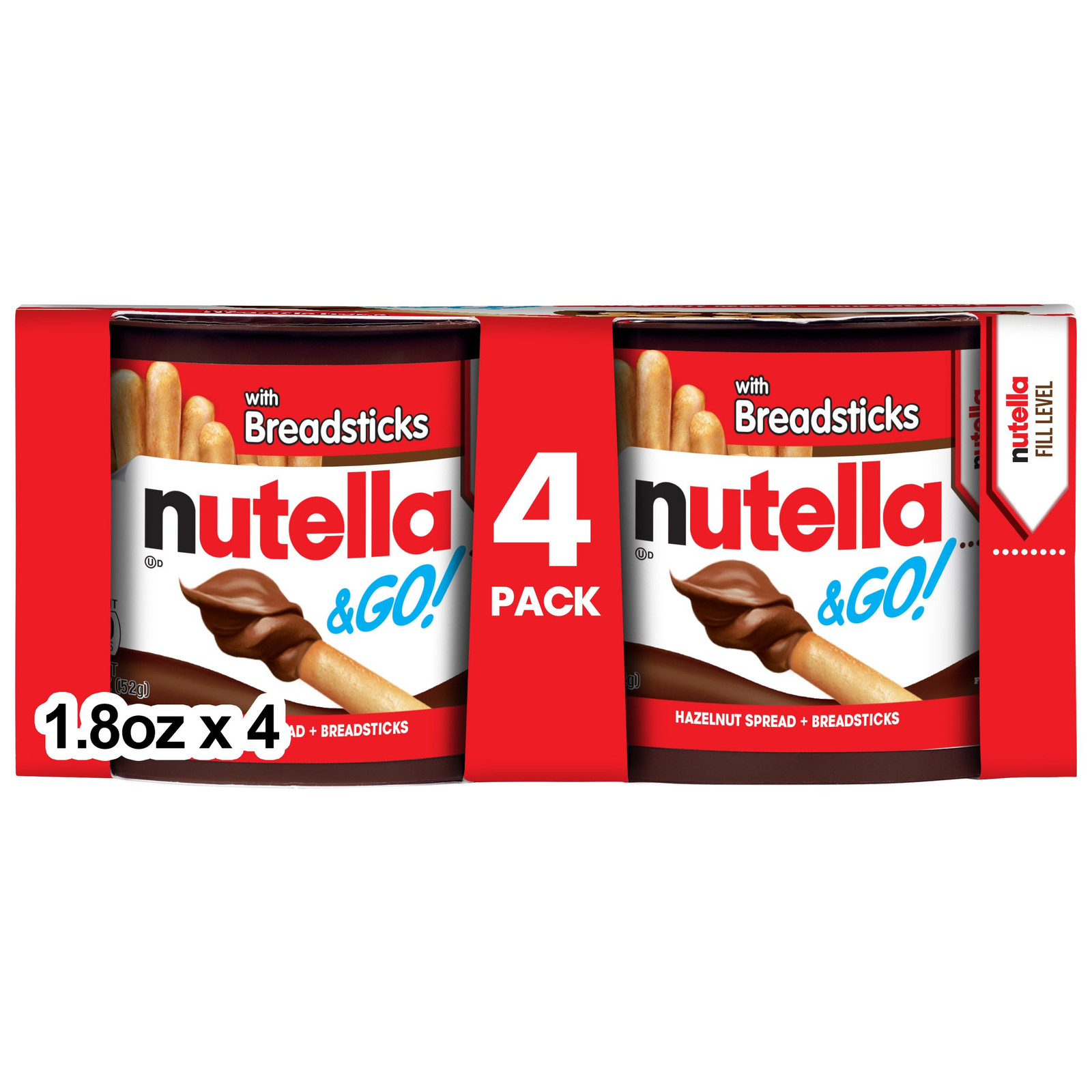 Nutella Go Hazelnut Spread Snack Cups with Breadsticks Pack of 4 1.8 Ounces