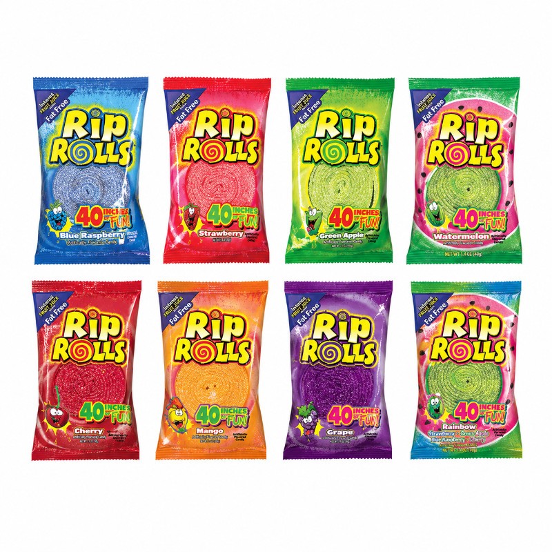 24x Rips Rolls Strawberry Sour Candy Licorice Snack Sweet Treats Bulk Seal 1.4oz