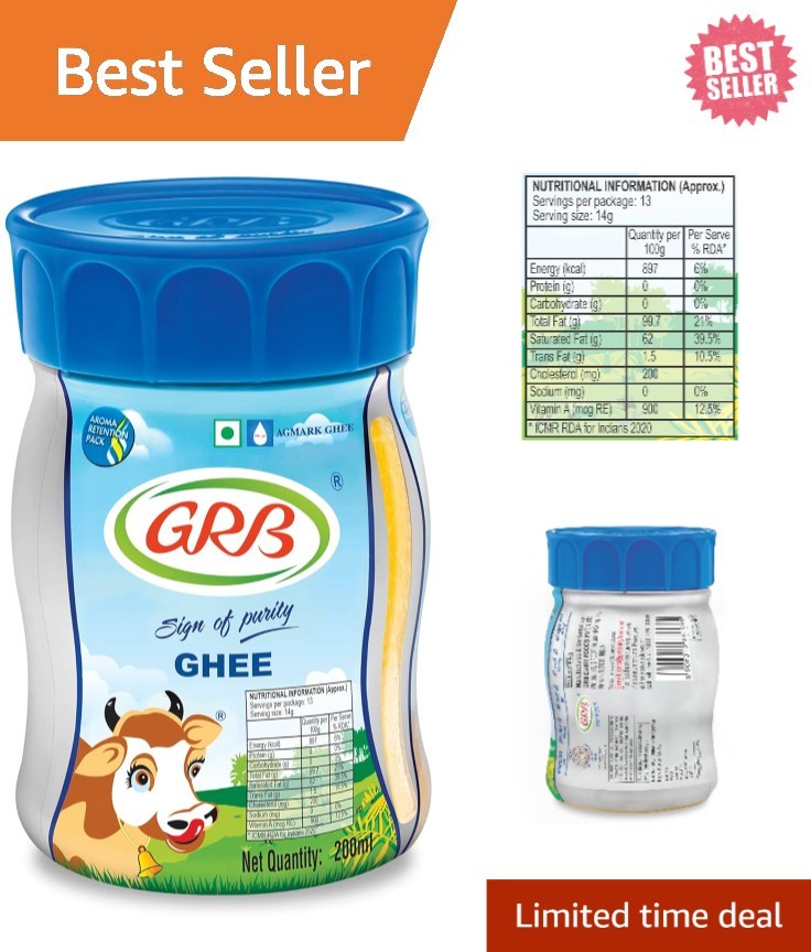 200ml Cow Ghee – Clarified Butter, Freshness Sealed for Superior Flavor