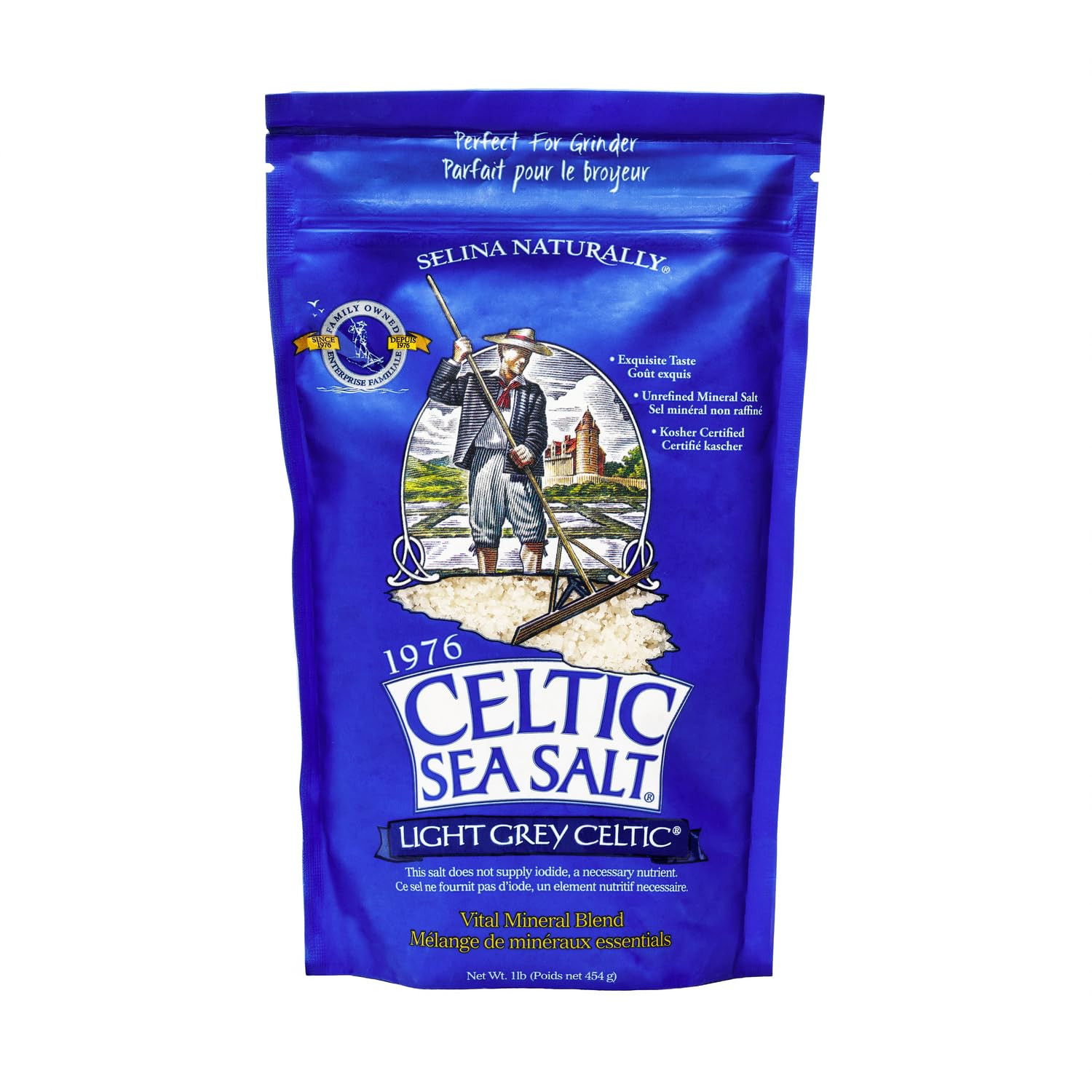 Celtic Sea Salt, Light Grey Mineral Sea Salt, 1 Pound Resealable Bag Unrefined H