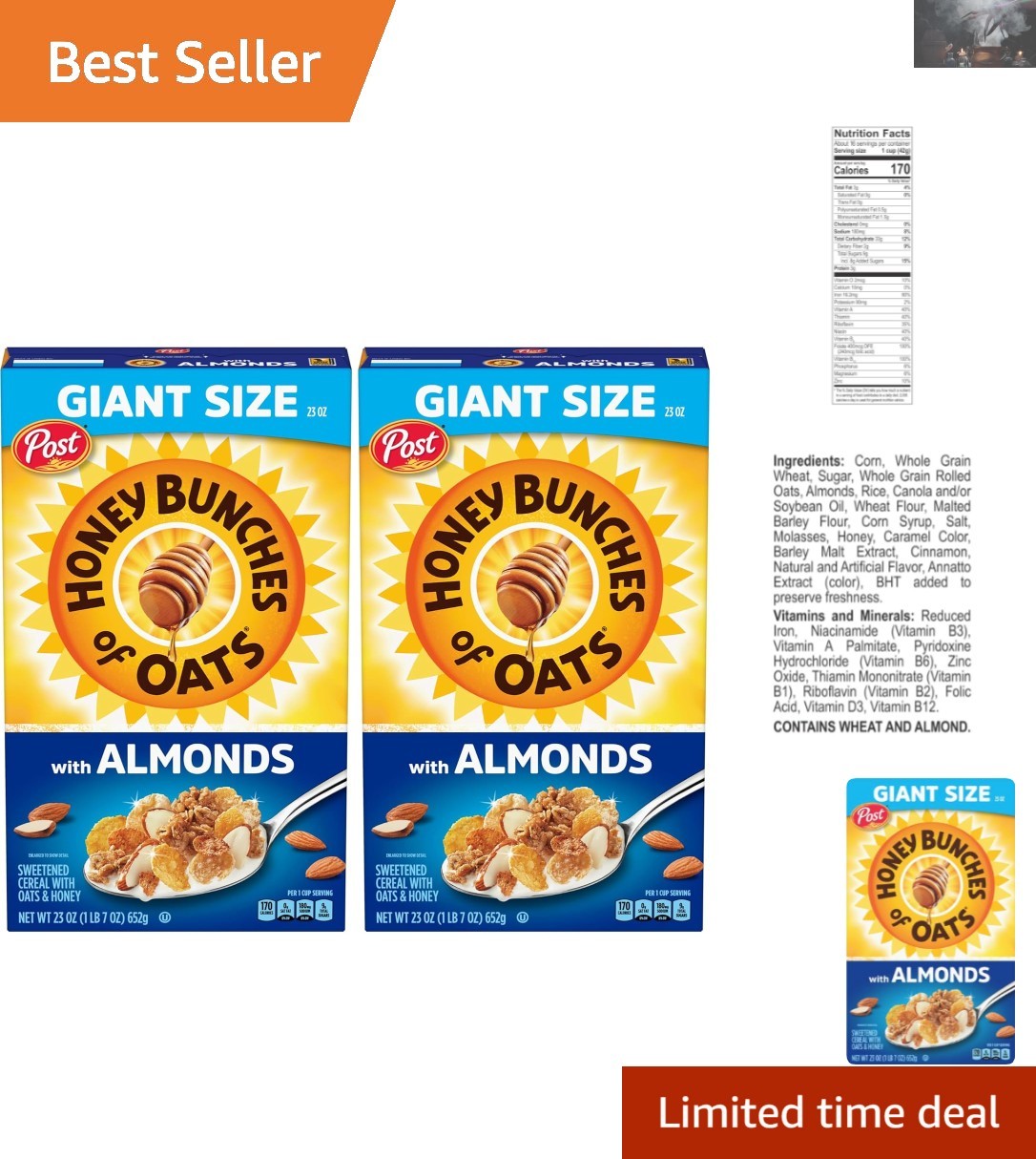 Delicious Almond Cereal – 23oz Whole Grain Packs of 2 for Healthy Mornings