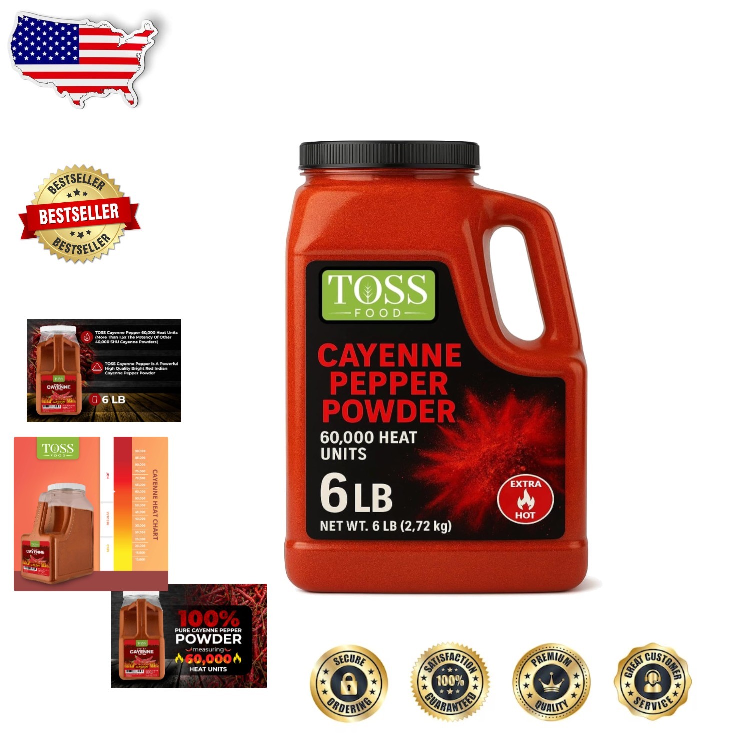 6lb Ground Cayenne Pepper Powder, 60,000 SHU, Certified Kosher